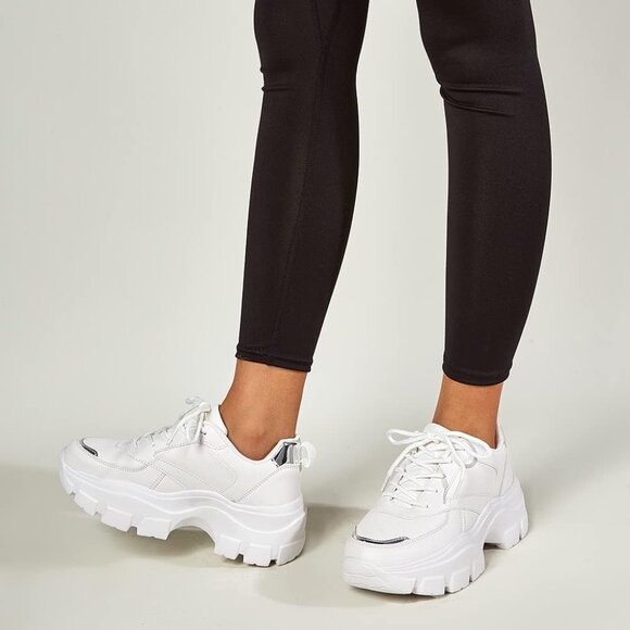 Lucky Step Women's White Silver Platform Dad Casual Lace Up Walking Sneakers - Picture 7 of 8